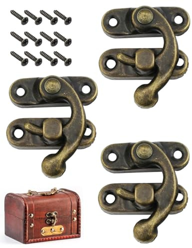 LEEQBCR 3 Sets Antike Vorhängeschloss Spannverschluss Retro Verschluss Schnellverschluss Hook Hasp Retro Haspen Riegel für Möbel, Holzkisten, Schmuck Kästchen-Bronze