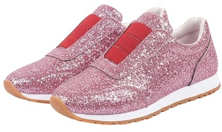 Glitterskor damer silver paljetter sneakers eleganta – blå halvskor damer eleganta sneakers slip-on segelskor lätta bekväma tygskor festliga festskor eleganta linneskor, Het rosa, 40 EU