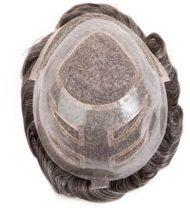Parrucchino da uomo Protesi for capelli maschili con frontale in pizzo svizzero e PU, attaccatura dei naturale, 8x10 pollici, traspirante