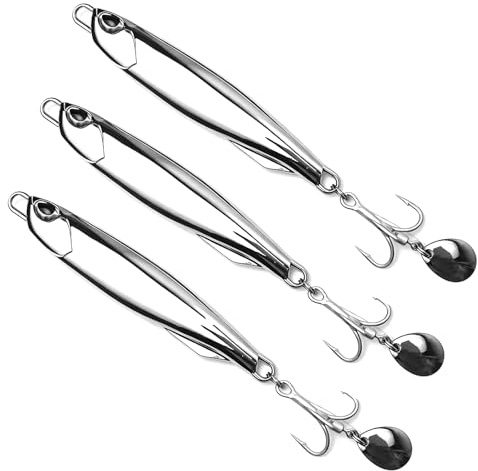 3 PCS Sea Fishing Lures - 30g Bass Lures Sea Fishing UK, Metal Jigs & Spoons for Mackerel, Bass, Cod & Pike Sea F ishing Tackle with Treble Hooks Casting Spinners Metal Jigs - Silver 10cm