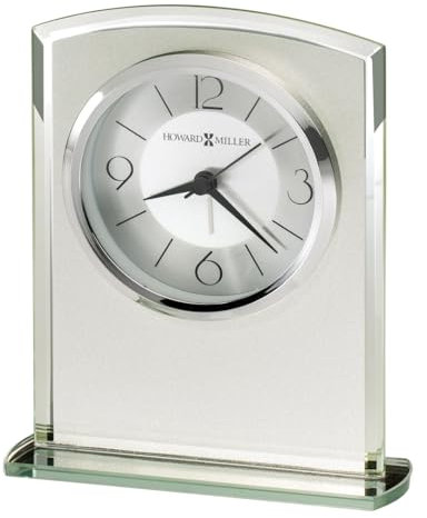 Howard Miller Glamour Tischuhr 645-771 - Moderne Milchglas-Uhr mit geschwungener Oberseite, verspiegelten abgeschrägten Kanten, verspiegelter Glassockel, Alarm-/Quarzwerk