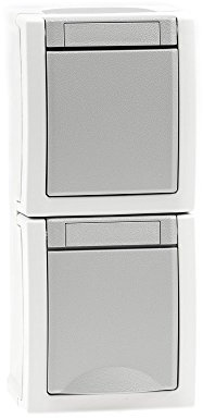 Aufputz Feuchtraum Steckdose/Wechselschalter Kombination senkrecht IP54, Modell Pacific, grau