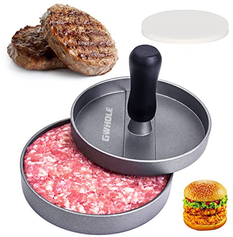 GWHOLE Prensa de Hamburguesa, Herramienta de Acero Inoxidable de Hamburguesa INOX 304, con espátula de Acero INOX, Lata de aliño, bistec, sándwich, barbacoaKits de Barbacoa 3 Piezas (1)