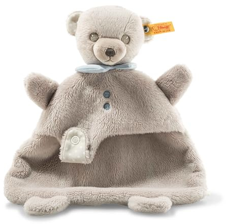 Steiff Hello Baby Levi Teddybär Schmusetuch in Geschenkbox, Süßes Stofftier, Jungen, Mädchen & Babys ab 0 Monaten, Plüschtier 28 cm, Hellgrau, 241451