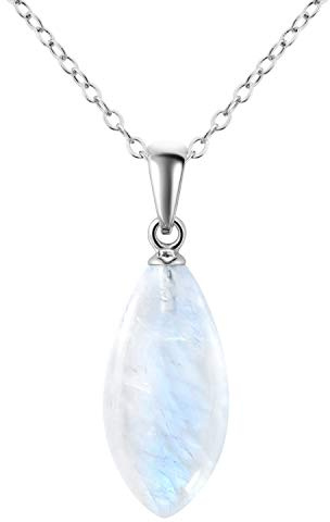 Franki Baker 925 Sterling Silver Dainty Iridescent Natural Rainbow Moonstone Gemstone Pendant Necklace. Chain Length: 50cm