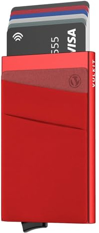 VULKIT Porte Carte de Crédit Aluminium Rigide Pop Up Porte-Cartes avec Poche Billets de Banque RFID Blocage Stocker 5 Cartes et des Espèces