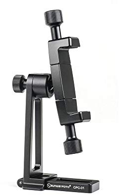 Sunwayfoto CPC-01 Soporte de Tripode para Telfono de Metal, Soporte Adaptador con Abrazadera Ajustable Universal para Movil Compatible con Smartphone iPhone Samsung Google