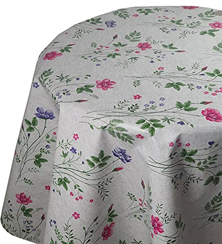 Wachstuch Wachstischdecke Tischdecke Gartentischdecke Farbe und Größe wählbar Blumenwiese Beige Grau Rund 80 cm abwaschbare Wachstuchtischdecke