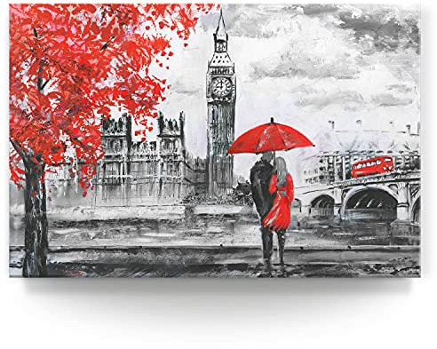 BilderKing Wandbild London wie gemalt - 120cm x 80cm Leinwand auf Fertigrahmen + Aufhänger