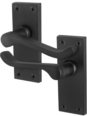 EAI Matt Black Door Handles, 1 Pair on Backplate - Victorian Scroll