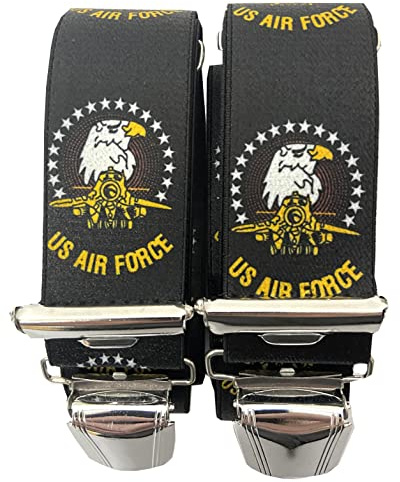 Generisch US AIR FORCE Hosenträger USA - United States Army - Adler 35mm Breit in H-Form mit 4 extra starken Clips Austria/US Air ForceSchwarz ST-048