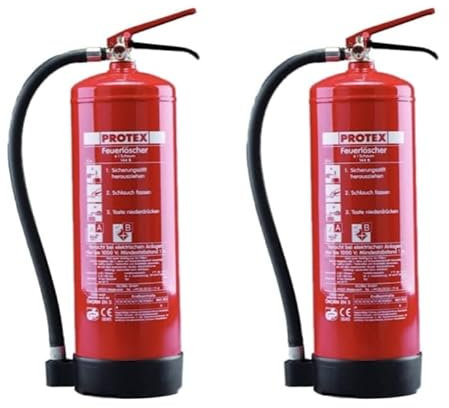 Protex - 2 estintori in schiuma SD6 E - 6 litri - senza fluoro - per le classi di incendio A e B - secondo DIN EN 3 - 11 kg - con pratico supporto - con piastra di prova - Made in EU