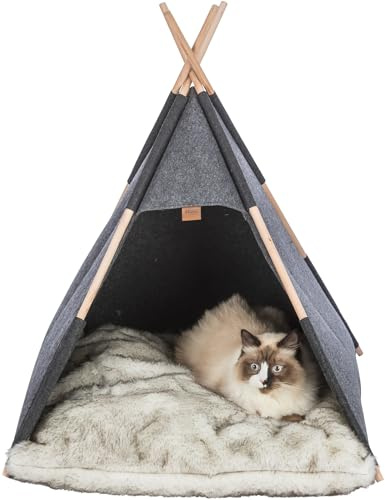 TRIXIE Tipi, kuschelig & waschbar – 70 x 70 x 70 cm, anthrazit | Gemütlicher Rückzugsort mit herausnehmbarem Kissen – für Katzen, kuschelig, pflegeleicht und angenehm weich