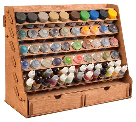 Plydolex Farbregal-Organizer mit 65 Löchern in 2 Größen für Miniatur-Farben-Set – Wandmontiertes Holz-Bastel-Farbregal – Bastel-Farbhalter Rack 41,4 x 16,8 x 32 cm