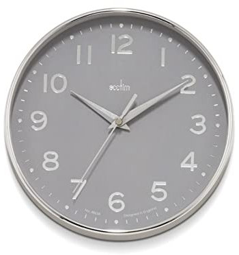 Acctim Rand Wall Clock Quartz Chromed Silver Case Foil Embossed Arabic Dial 20cm (Grey)