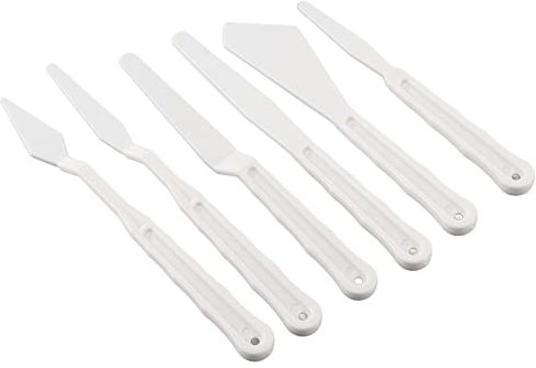 6pcs Plastic Palette Knife White, Plastic Artist Spatula Palette Knife Set for Mixing, Spreading, Scratching, Applying Oil, Acrylic Paint