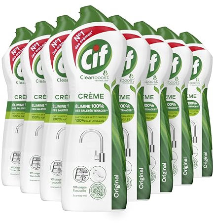 Cif - Crème à récurer - Cleanboost Technologie original - élimine 100% des saletés tenaces sans rayer les surfaces (lot prOMO de 8x750ml)