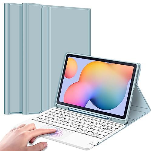FINTIE Tastatur Hülle für Samsung Galaxy Tab S6 Lite 10,4 Zoll Tablet | Magnetisch Abnehmbare Bluetooth Tastatur mit Touchpad, Deutsches QWERTZ-Layout, Verstellbarer Ständer, Stifthalter, Eisblau