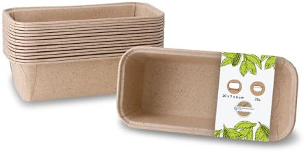 GREENBOX 25 Stück Kakaopapier-Backformen rechteckig 20 x 7 x 6 cm I ofenfeste Schalen I Kastenform Brotbackform Papier braun I kleine Kuchenformen ausgefallen I Papierbackformen mit edler Struktur