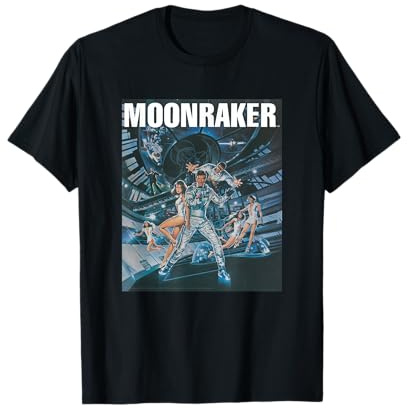 T-Shirt Officiel James Bond 007 Moonraker Noir, Homme, S, Classique, Manche Courte, Ras du Cou, Caricature