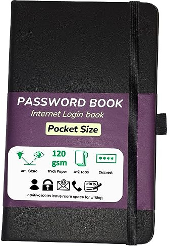 Passwortbuch zum Einloggen, kleines Notizbuch, Taschenformat, Passwortbuch alphabetisch mit Registerkarten, Geschenke für Männer - Schreibwaren (Anthrazit)
