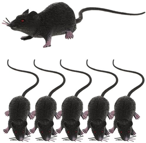 Ibasenice Halloween Rat Figurines - 6Pcs Realistic Fake Mouse Models, Cat Toys, Prank Props, Scary and Tricky Decorations