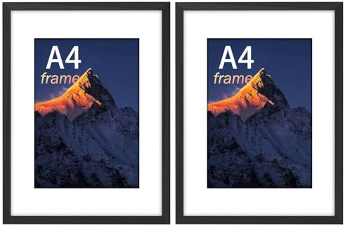 Wyewye Lot de 2 cadres photo A4, 21 x 29,7 cm, avec verre en plastique incassable, pour impression A4 et photo de 6 x 8, noirs