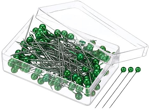 PATIKIL 200 Stück Stecknadeln mit Kopf Groß, 38mm Nähnadeln Pins Nähen mit Plastik Perlenförmig für Stoff Dekorativ Schmuck Basteln und Nähen Projekt, dunkelgrün