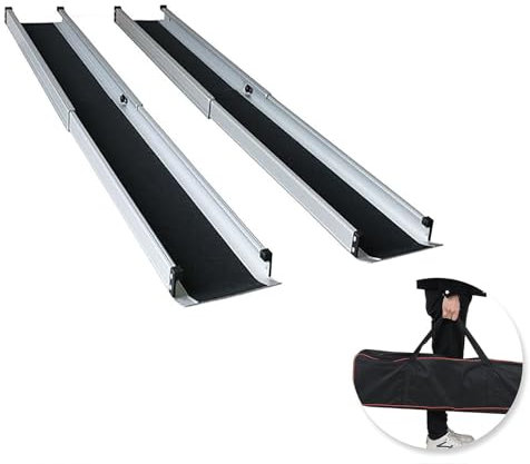 Teleskop Rollstuhlrampe, 120cm - 210cm, 1 Paar Verstellbare Aluminiumrampe mit Tragetasche, für Hausschwellen, Türen, Stufen, Bordsteinkante, Fahrzeugeinfahrt, Roller, Treppen, Einfahrt, Lieferwagen (