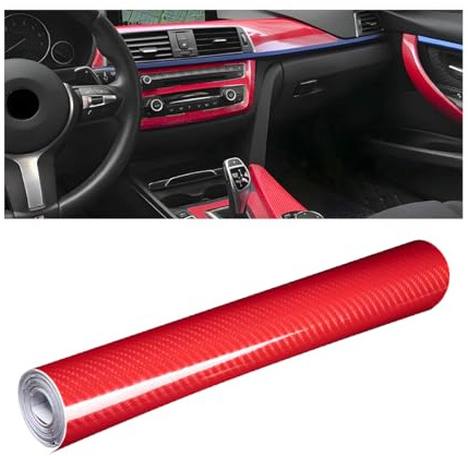 JNNJ Pellicola Adesiva di Carbonio 6D per Moto, Auto, Computer, Decorazione di Mobili, Impermeabile, Anti Bolle, in Vinile, Rosso