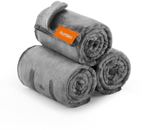 Feandrea Hundedecke, Katzendecke waschbar, 3er Set Haustier-Decke, M, 102 x 73 cm, für Mini- und kleine Hunde, Flanell, Schutzdecke für Sofa, schiefergrau PPB013G01
