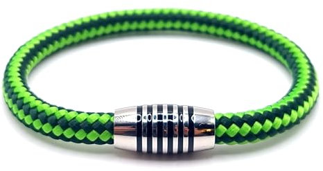 Armband Neon green stripes aus farbintensiven Paracord-Segeltau mit schwarz emailliertem Edelstahlmagnetverschluss. (19.00)