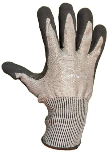 ByKhan Schnittschutzhandschuhe Level 5 Sicherheitshandschuhe schnittfest,handschuhe arbeitshandschuhe,Schutz Nitril beschichtet. Reißfest,Wärmeschutz und schweißabsorbierend,leicht(Grau, Large)