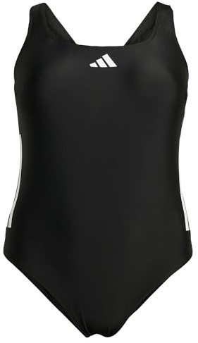 Adidas Femme 3 Stripes C-Back Swimsuit (Plus Size), Black/White, 4XL Plus