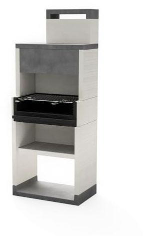 TUOZI - Einbaugrill für Holz und Holzkohle Modell VENIT FLEX PLUS HOTTE [F] (Grau/Weiß - 78 x 47 x 197 cm) REF: T00131 - Für den Außenbereich