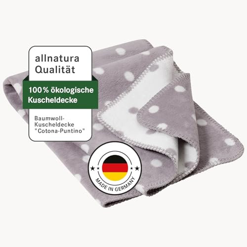 allnatura Flauschige Kinder Sommer-Kuscheldecke COTONA-PUNTINO 75x100 cm Made in Germany in grau - 100% nachhaltige Bio-Baumwolle - schadstoffgeprüft Überwurfdecke für Kinderwagen, Bett, Boden