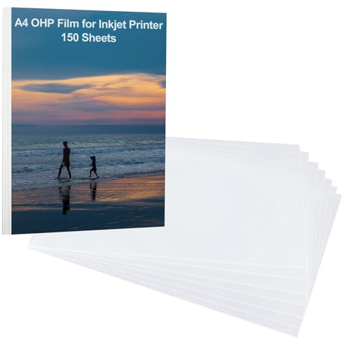 GBACHOOSE 150 Pcs A4 OHP Film Inkjet Printing, 21x29.7cm Quick Dry A4 Inkjet Transparency Film, Waterproof Clear A4 OHP Film for Inkjet Printer Overhead Projector Screen Prints