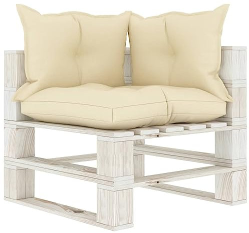 YUHI-HQYD Garten-Paletten-Ecksofa mit Kissen,Entspannungssofa,Schlafsofas,Sofa-Sets,Lounge-Sofa,Terrassen-Sofa,Sessel,Heimdekoration,für Wohnzimmer,Schlafzimmer,Familie, in Creme Holz