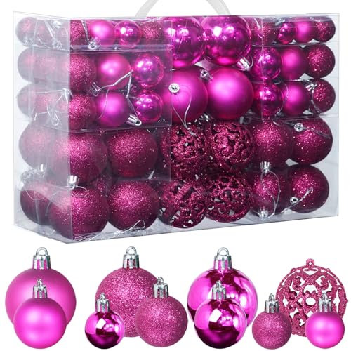 ZFYQ Juego de 100 Bolas Decorativas para árbol de Navidad, Juego de Bolas Colgantes Decorativas para Decoración de árbol de Navidad, Rojo Rosa