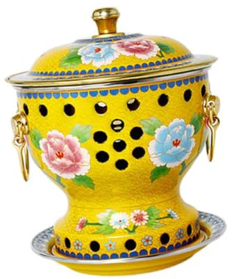Gralara Emaille-Topf, Alter -Hot Pot, Einzel-Hot Pot, Familientreffen, Kupfer mit Untertasse, Warmhaltetopf, Kupfer-Hot Pot, GELB