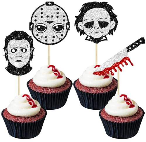 Gyufise 24Pcs Halloween Horror Movie Cupcake Toppers Halloween Party Decorations Horror Classic Movie Characters Cupcake Picks for Halloween Baby Shower Birthday Cake Decorations