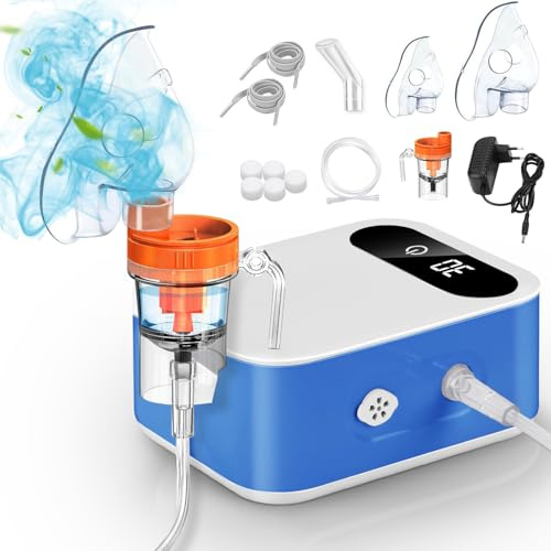 ETDEUH Aerosol Ultrasuoni Silenzioso,Aerosol Portatile per Adulti e Bambini, Aerosol Nebulizzatore A Compressore con Boccaglio e Maschera,Aerosol con Velocità di Atomizzazione Regolabile