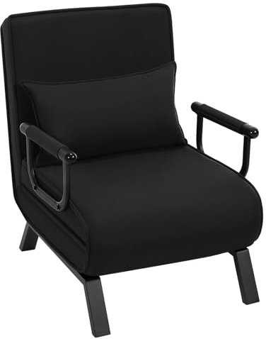 WOLTU Schlafsessel 3 in 1 mit bettfunktion, Gästebettfür, Schlafsofa mit Bettfunktion, Verstellbarer Rückenlehne, Wohnzimmer, Schlafzimmer, Balkon, Metallrahmen Leinen, 65 x 75 x 78cm, Schwarz
