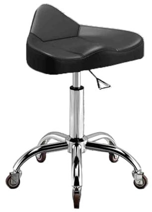 Sattelhocker, höhenverstellbar 40–58 cm, rollender, drehbarer Sattelsitz, ergonomischer Rollstuhl für Zahnarzthelfer und Tätowierer (schwarz)