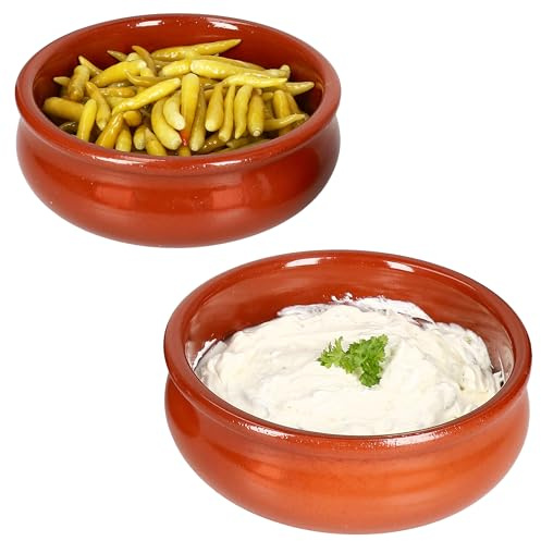 MamboCat 2er Set Berlin Cazuela Schale bauchig Tonware I Ø 18,5 cm I Größe L I mediterrane Tapas-Schüssel I Jedes Teil EIN Unikat I für Mittelalter & Wikinger Markt