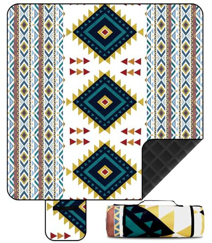 FERRGIA Picknickdecke,200x200 cm,Wasserdicht & Isoliert,Boho Sandfeste Strandmatte für 4-6 Campingdecke,Faltbar und Tragbar mit Tragegriff,Campingdecke für Outdoor,Reisen,Wandern und Picknick