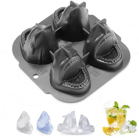 Shark Ice Cube Tray,Cute 3D Shark Ice Molds,Silicone Shark Fin Ice Trays,Novelty Shark Shape Ice Cube Tray Ice Mold,for Whiskey,Cocktails,Wine,Juice,Unique Shark Ice Molds Tray For Shark Theme Party