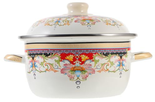 HOLIDYOYO Retro Milk Pot Vintage Enamel Cooking Pot Dual Handle Lid for Stove Top Gas Stove Assorted Style