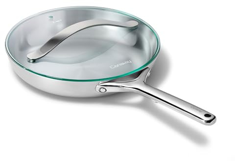 Caraway Stainless Steel Fry Pan With Glass Lid (10.5 IN) - 5-Ply Stainless Steel Pan - Oven Safe & Stovetop Agnostic - Non Toxic, PTFE & PFOA Free