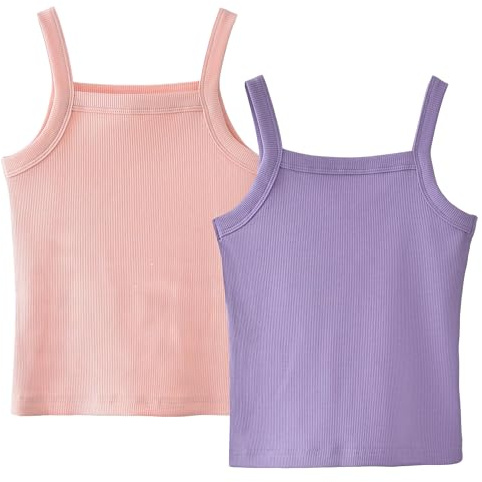 SEAUR Mädchen Tank Top Spaghetti Träger Unterhemd Sommer Einfarbig Ärmellos Oberteile Kinder Gerippt Crop Top 2er Pack 3-14 Jahre 110-160cm